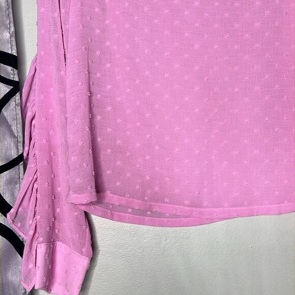 A New Day Pink Swiss Dot Blouse Cold Shoulder Ruffles Long Sleeve XS New - Picture 4 of 10